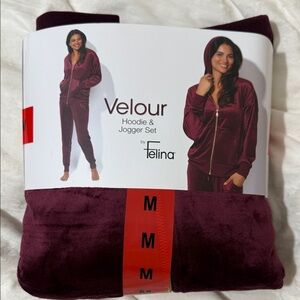 Telina Women's Burgundy Velour Pajama Set